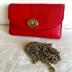 Coach chain crossbody, WOC, pebbled leather, color red